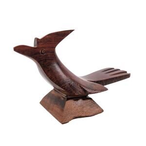 Vintage Wooden Roadrunner Bird Art Mini Sculpture 3.5" Hand Carved Used Good